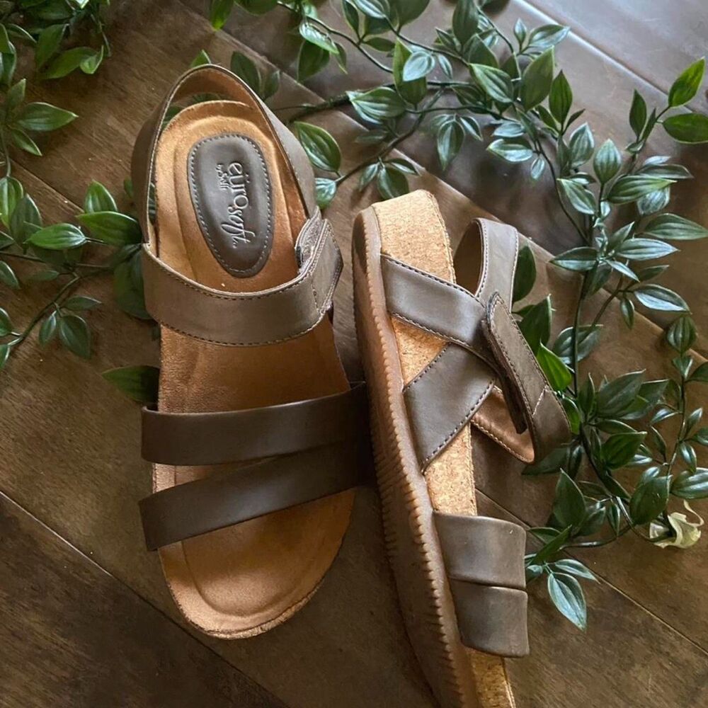 Eurosoft Brown Comfort Platform Sandals Velcro Slingback Size 6.5